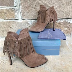 Lola Cruz Peep Toe Fringe Ankle Bootie